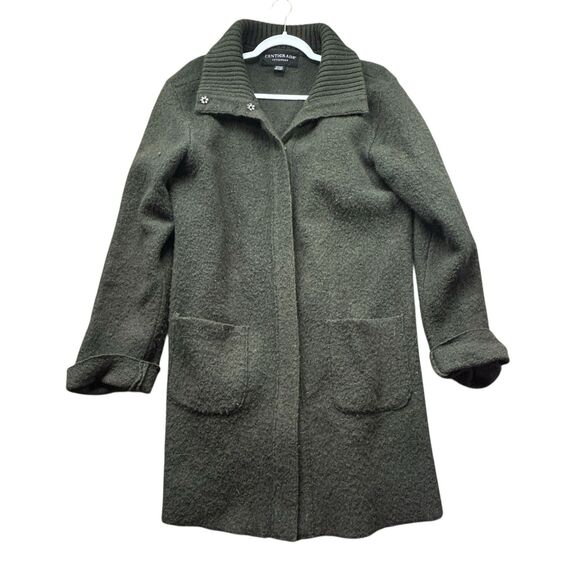 VTG Centigrade 100% Wool Sweater Coat Womens M Green Deep Pockets Snaps EUC - Picture 2 of 16